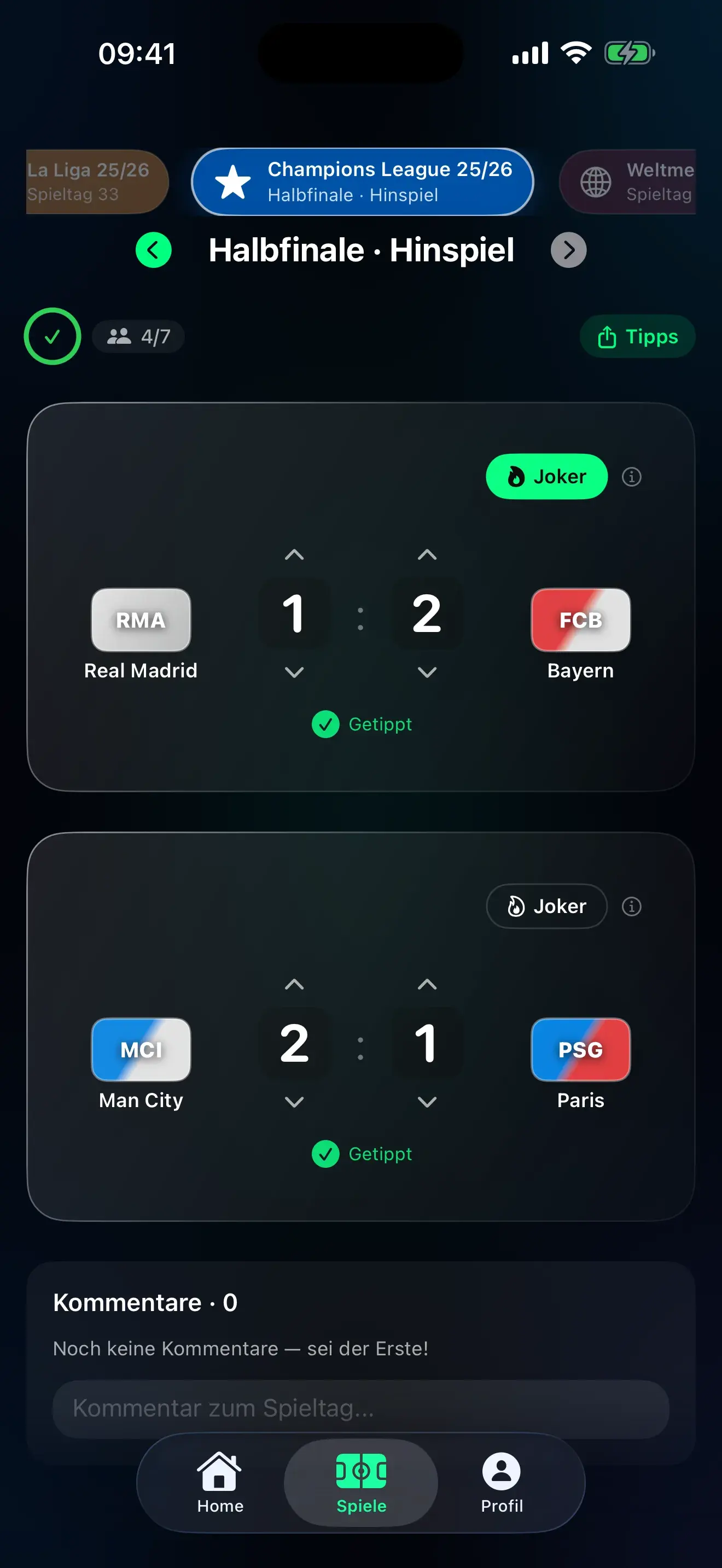 Tippr App — Conference League Tippabgabe