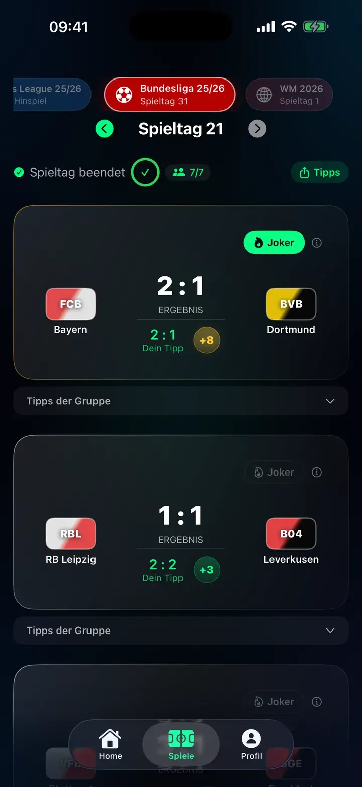 Live-Ergebnisse Championship in der Tippr-App