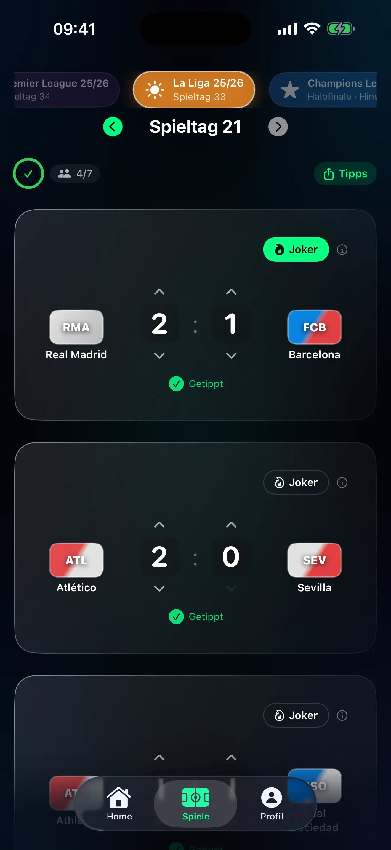 Tippr App — Serie A Tippabgabe (Inter Milan, Juventus Napoli)