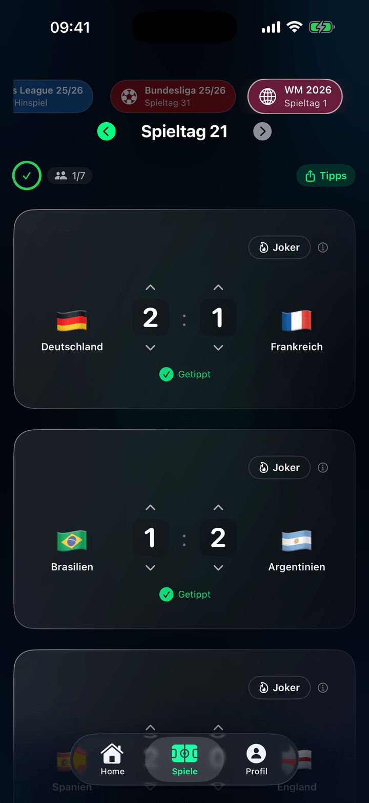 Tippr App — Nations League Tippabgabe