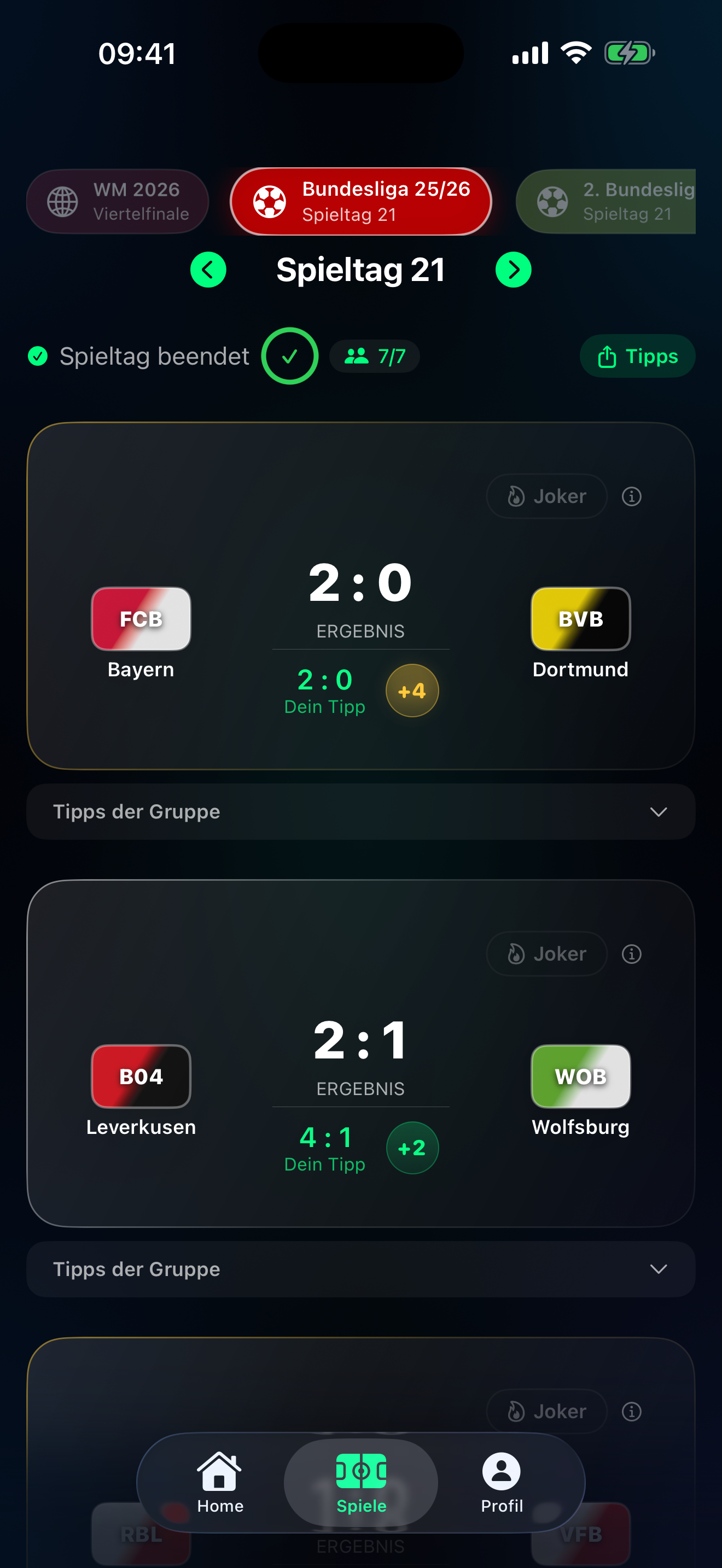 Spieltag-Recap mit Punkten in der Office-Tippgruppe