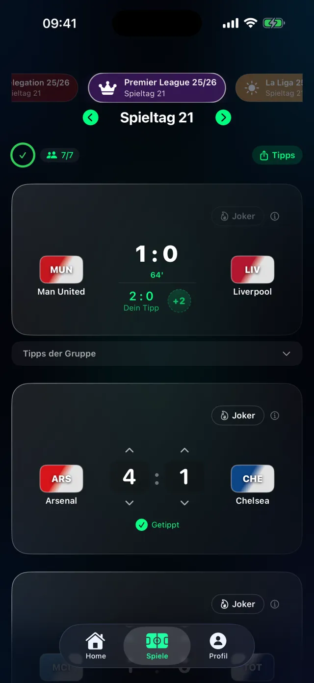 Tippr Premier League predictions — points recap after the matchday in the app