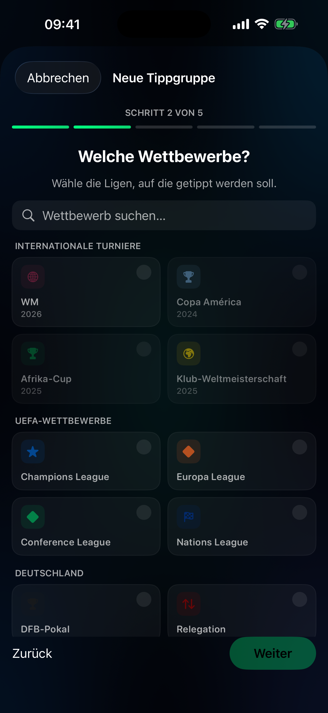 Tippr – Wettbewerbe wählen