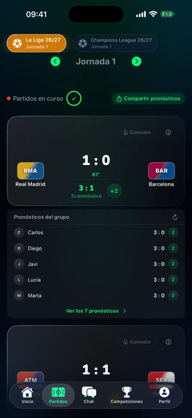 Resultados en directo en la app Tippr: Bayern 1-0 Dortmund con puntos en directo