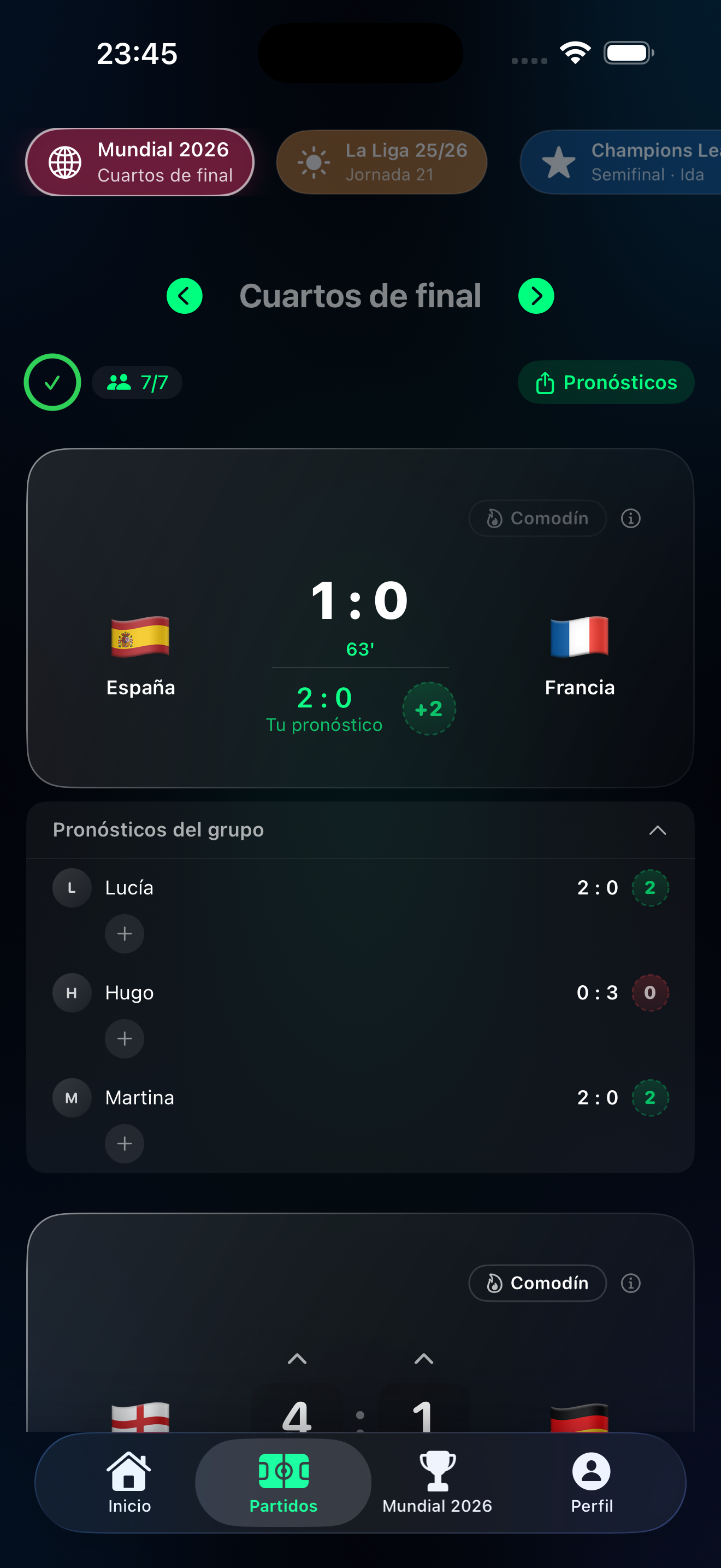 Resultados en directo en la app Tippr: Bayern 1-0 Dortmund con puntos en directo