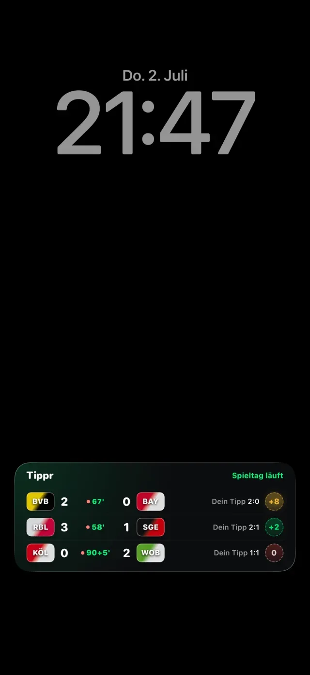 Tippr Live Activity on the iPhone lock screen — live score and your prediction points